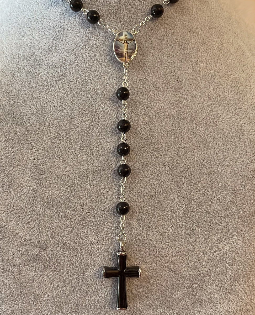 Black Bead Rosary Necklace Urn