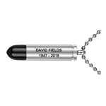 Black Tipped Bullet Pendant Keepsake Urn  Engraved
