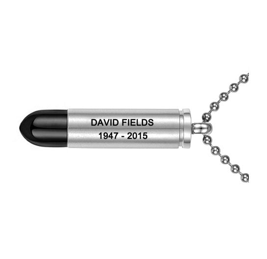 Black Tipped Bullet Pendant Keepsake Urn  Engraved