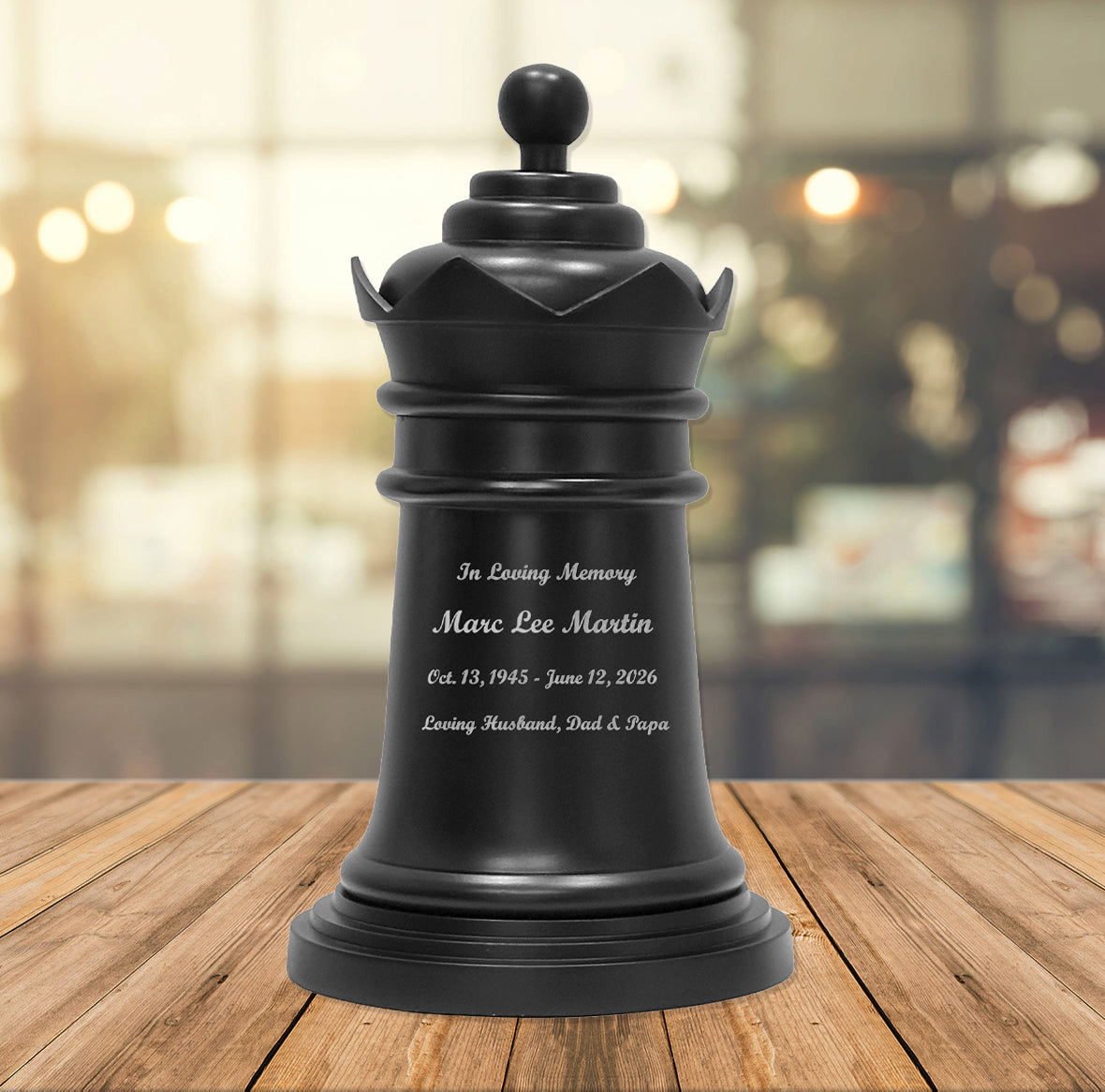 Chess Black Custom Engraving Adult Metal Urn 