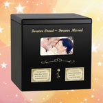 Black Photo Companion Wood Urn - Pewter or Gold Plate Option -  Parents Photo Urn - Vault Option