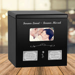Black Photo Companion Wood Urn - Pewter or Gold Plate Option -  Parents Photo Urn - Vault Option