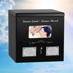 Black Photo Companion Wood Urn - Pewter or Gold Plate Option -  Parents Photo Urn - Vault Option