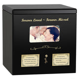Black Photo Companion Wood Urn - Pewter or Gold Plate Option -  Parents Photo Urn - Vault Option