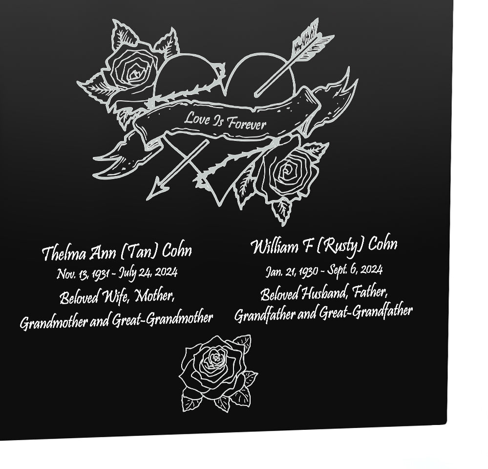 Love Inlaid Companion Urn - Roses & Banner - Love Is Forever - Vault Option