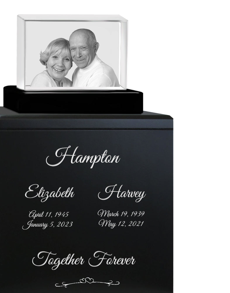 3D Ultra Rectangle Crystal Companion Wood Urn - For Two