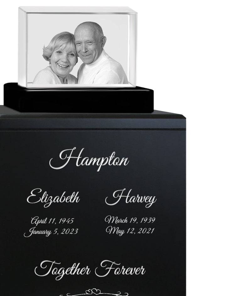 3D Ultra Rectangle Crystal Companion Wood Urn - For Two