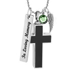 Black Stainless Cross Cremation Jewelry Urn - Love Charms Option