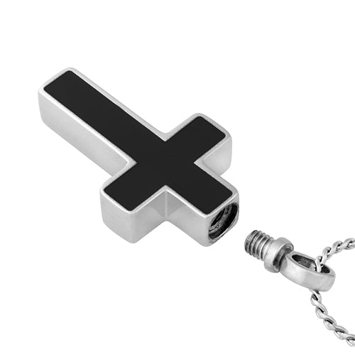 Black Stainless Cross Cremation Jewelry Urn - Love Charms Option