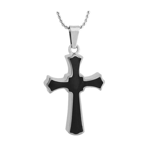 Men's Black Cross Pendant Urn - Love Charms Option