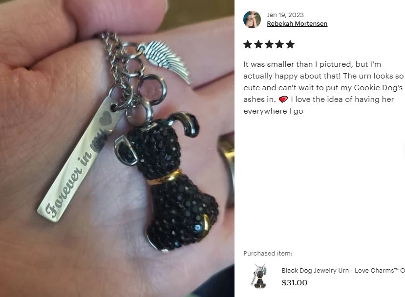 Black Dog Jewelry Urn - Love Charms™ Option