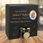 Black Drum Set Wood Adult Cremation Urn - Miniature Drum Set - Photo Option