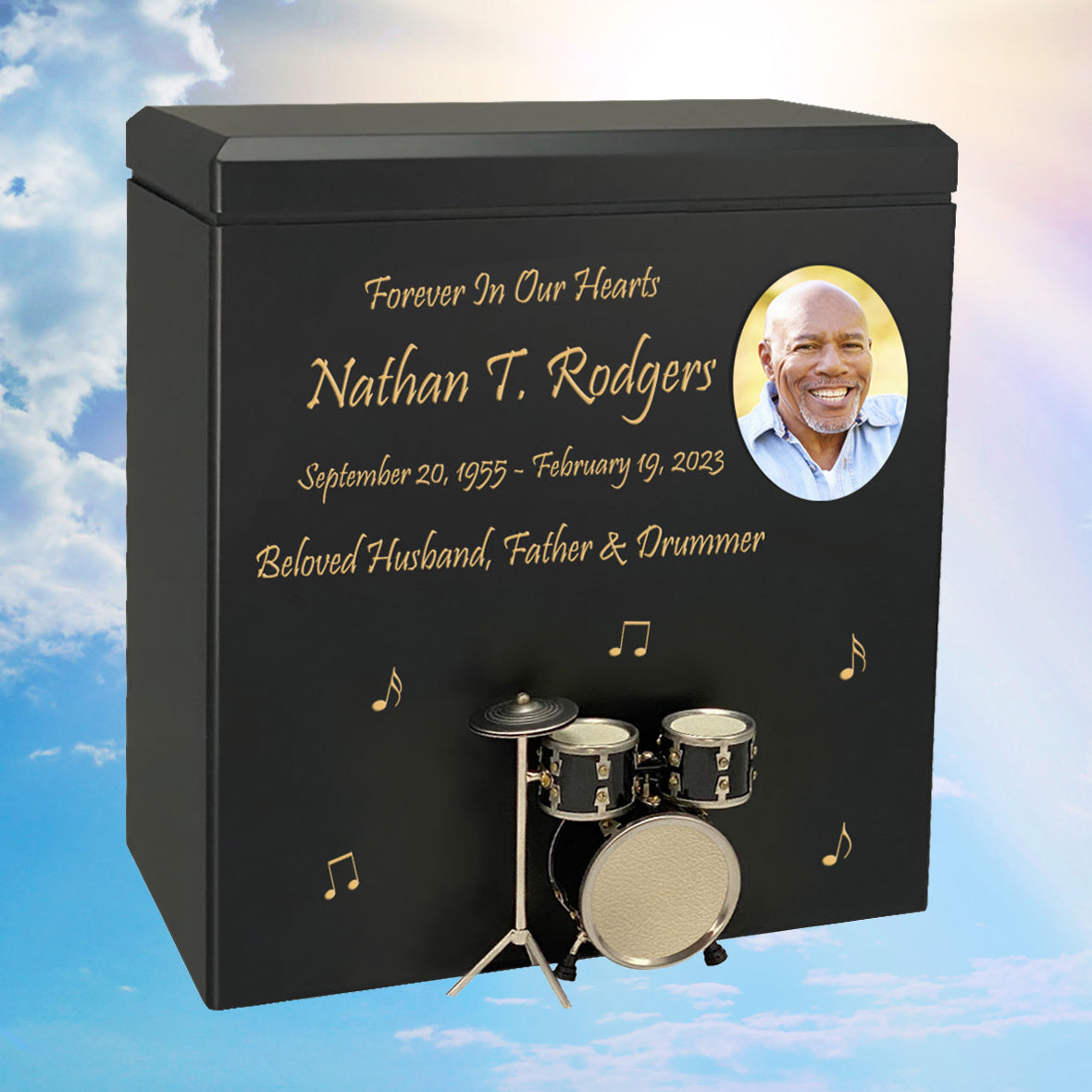 Black Drum Set Wood Adult Cremation Urn - Miniature Drum Set - Photo Option
