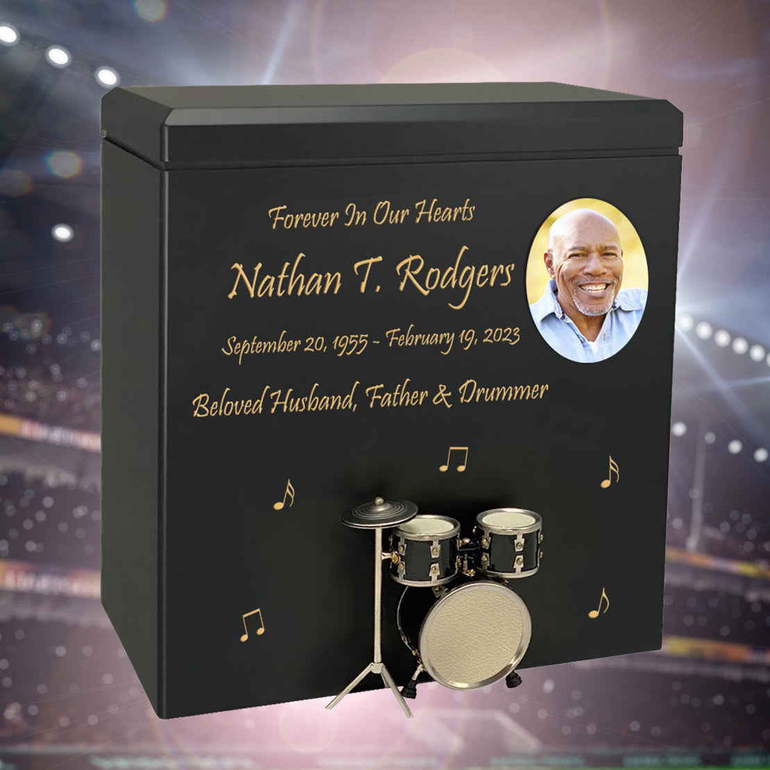 Black Drum Set Wood Adult Cremation Urn - Miniature Drum Set - Photo Option