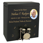 Black Drum Set Wood Adult Cremation Urn - Miniature Drum Set - Photo Option