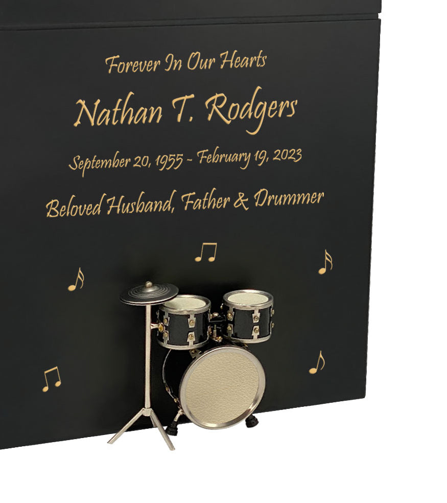 Black Drum Set Wood Adult Cremation Urn - Miniature Drum Set - Photo Option