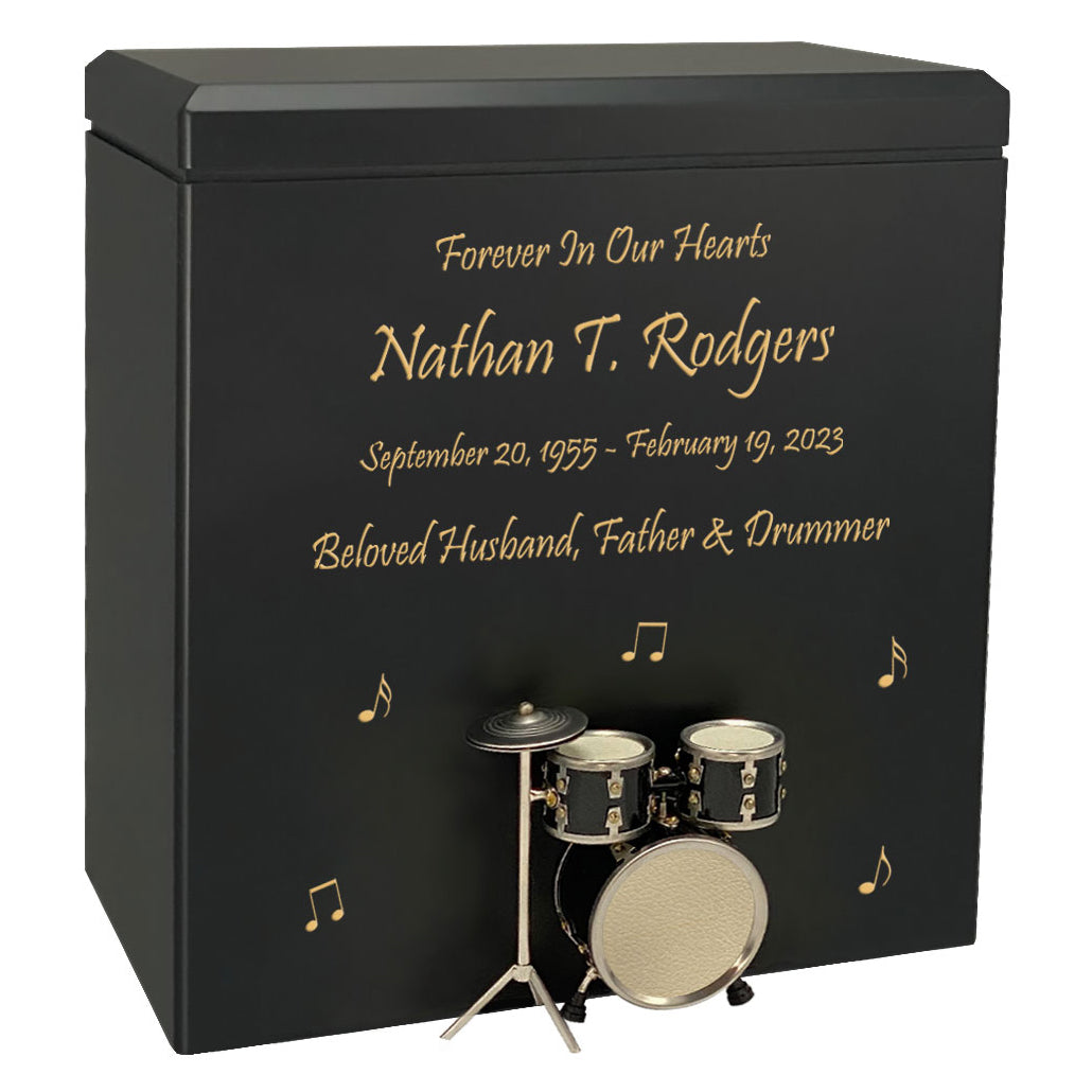 Black Drum Set Wood Adult Cremation Urn - Miniature Drum Set - Photo Option