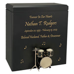 Black Drum Set Wood Adult Cremation Urn - Miniature Drum Set - Photo Option