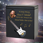 Black Electric Guitar Wood Adult Cremation Urn - Miniature Guitar - Photo Option