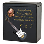Black Electric Guitar Wood Adult Cremation Urn - Miniature Guitar - Photo Option