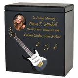 Black Electric Guitar Wood Adult Cremation Urn - Miniature Guitar - Photo Option