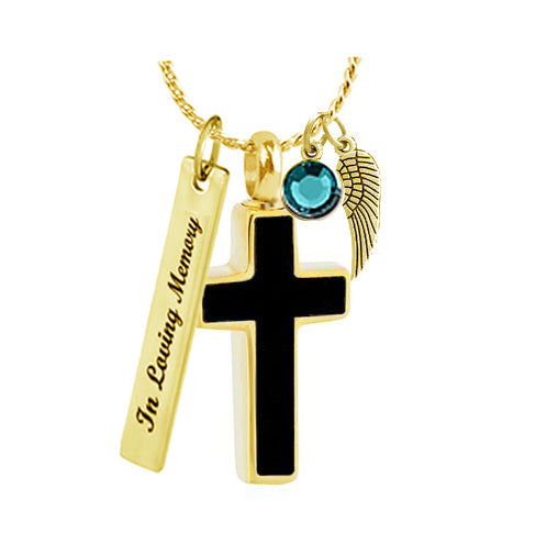 Black Gold Cross Ash Urn - Love Charms™ Option