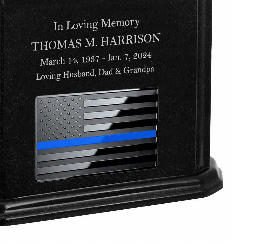 Thin Blue Line Police Monarch Black Granite Adult Cremation Urn