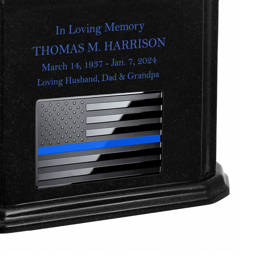 Thin Blue Line Police Monarch Black Granite Adult Cremation Urn