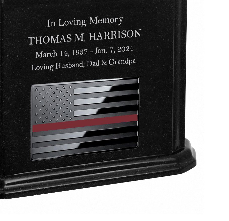 Thin Red Line Firefighter Monarch Black Granite Adult Cremation Urn