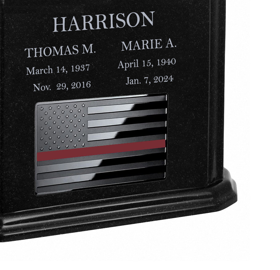 Thin Red Line Firefighter Monarch Companion Black Granite Urn ~ For Two Cremation Urn