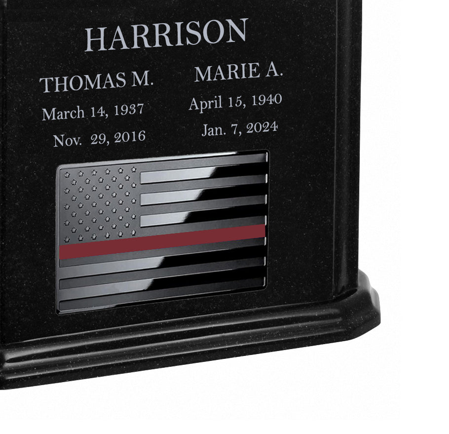 Thin Red Line Firefighter Monarch Companion Black Granite Urn ~ For Two Cremation Urn