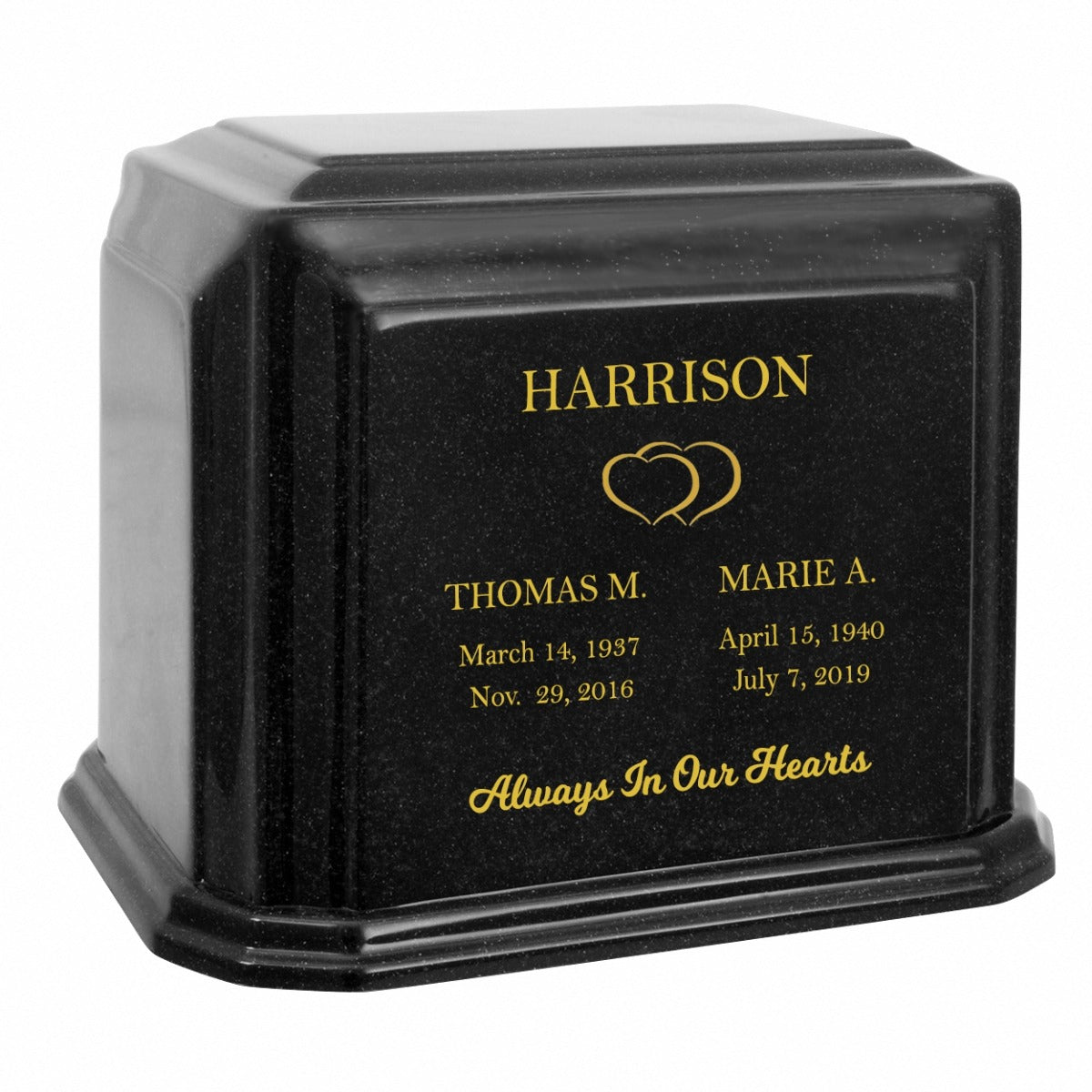 Monarch Companion Black Marble 3D Diamond Crystal Urn - For Two