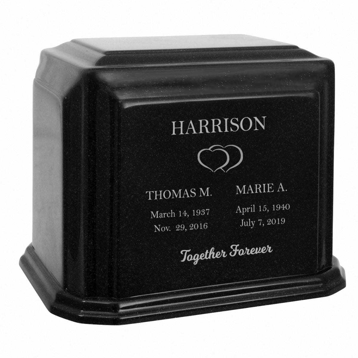 Monarch Companion Black Marble 3D Diamond Crystal Urn - For Two