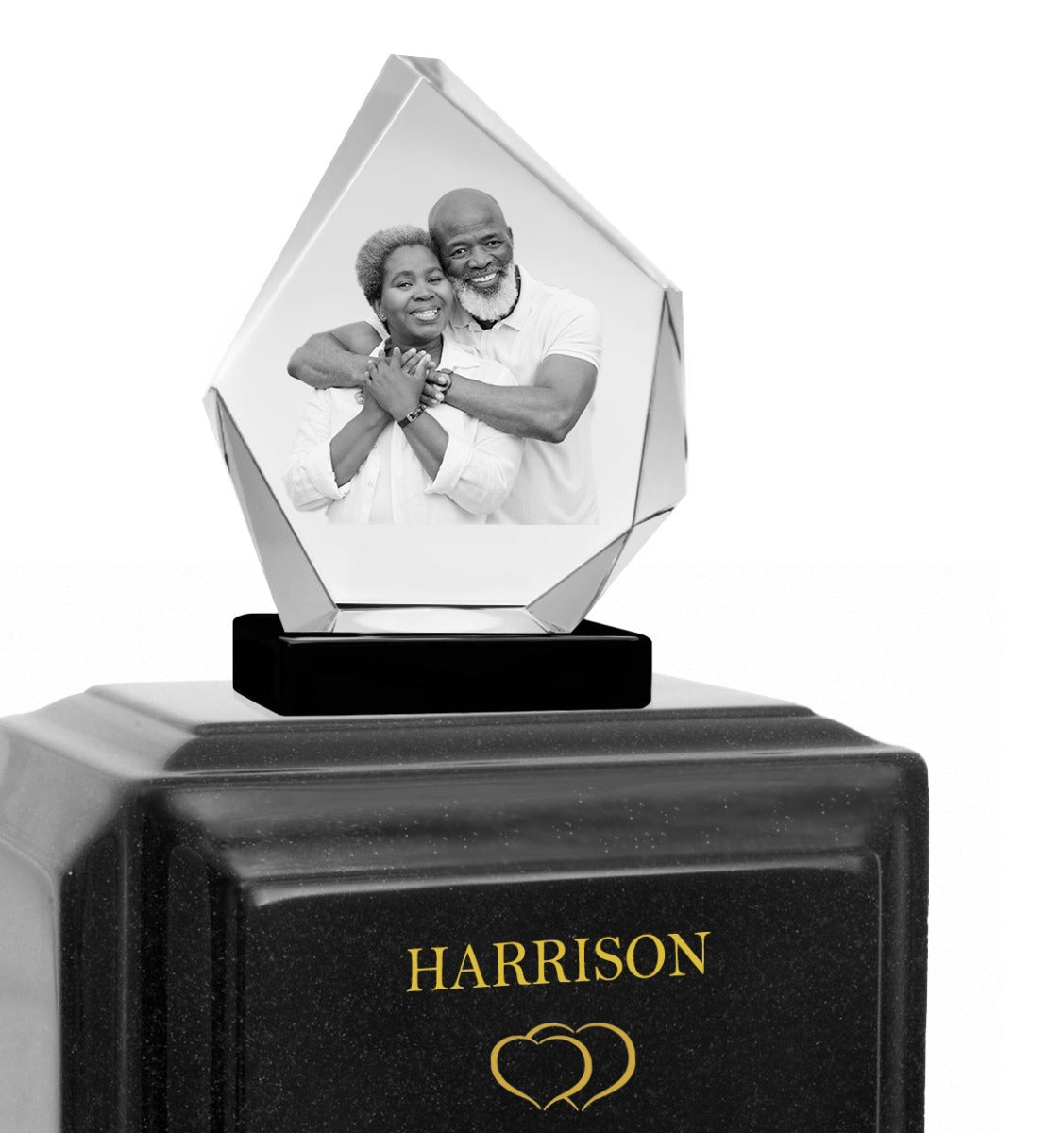Monarch Companion Black Marble 3D Diamond Crystal Urn - For Two