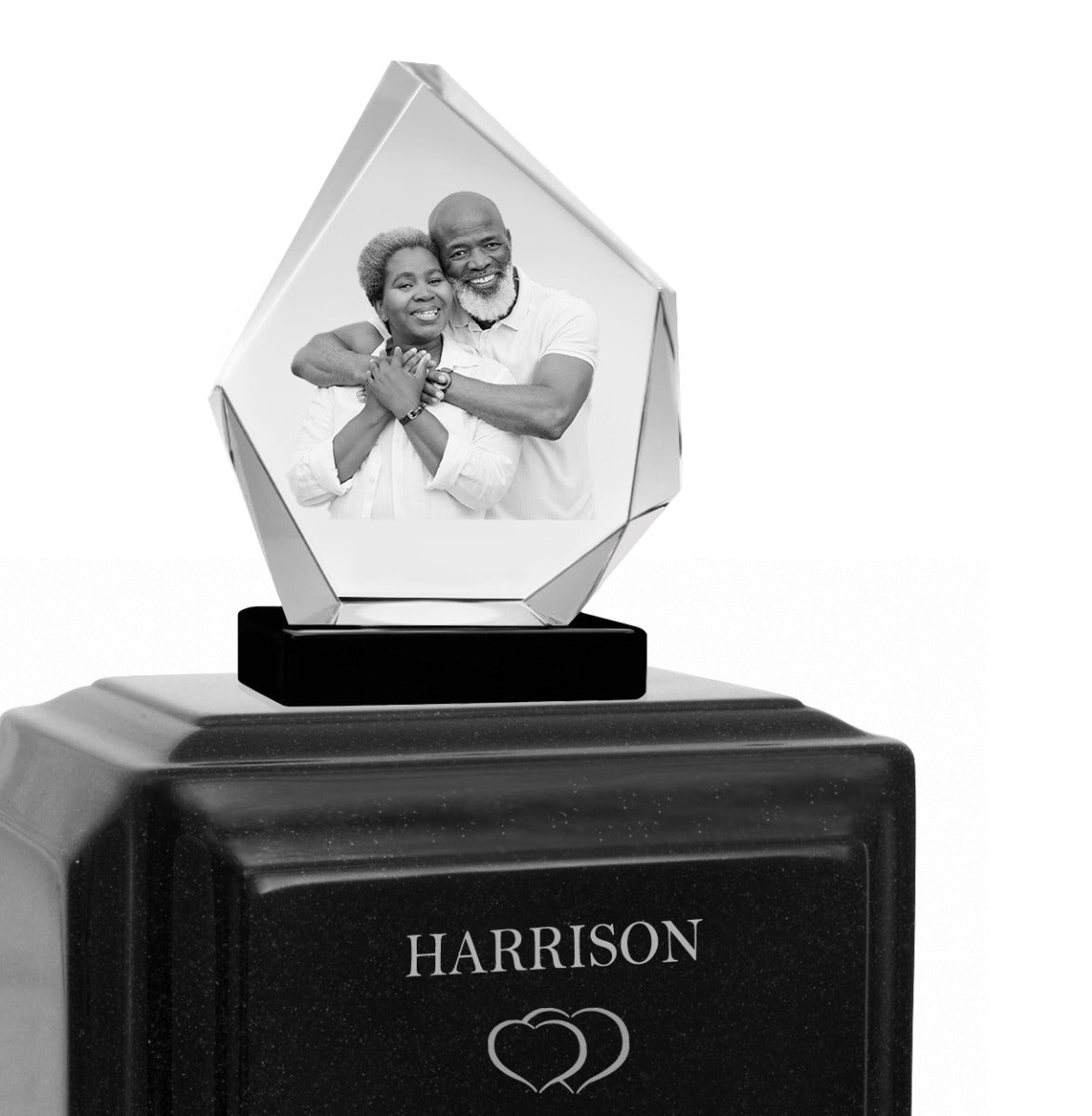 Monarch Companion Black Marble 3D Diamond Crystal Urn - For Two