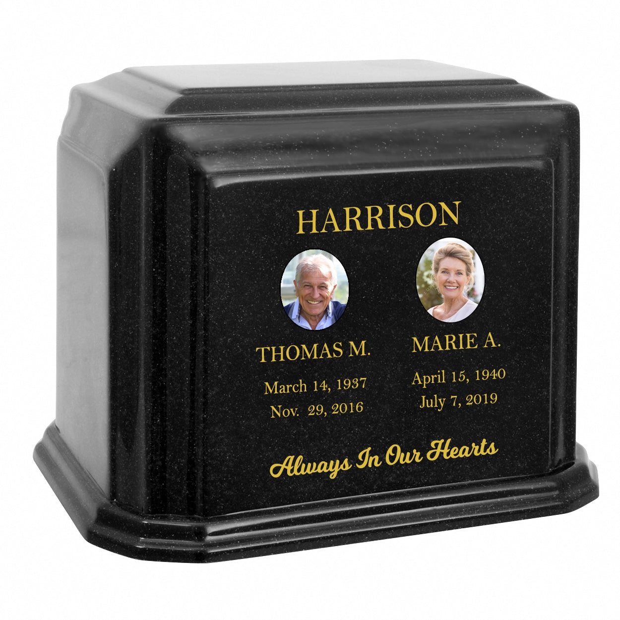 Monarch Companion Black Marble - For Two Cremation Urn - Vault Option
