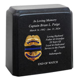 Police Badge Blue Line Mourning Band Granite Adult Cremation Urn - Free Engraving