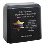 Sheriff Badge Blue Line Mourning Band Granite Adult Cremation Urn - Free Engraving