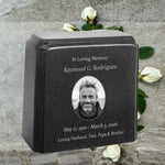 Black Granite Photo Adult Urn - Full Color or Black & White Picture Urn - Free Burgundy Bag