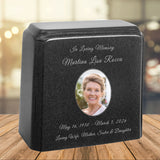 Black Granite Photo Adult Urn - Full Color or Black & White Picture Urn - Free Burgundy Bag