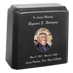 Black Granite Photo Adult Urn - Full Color or Black & White Picture Urn - Free Burgundy Bag