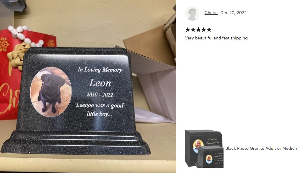Black Photo Granite Large Adult or Medium Urn