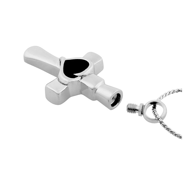 Mourning Heart Cross Cremation Jewelry Urn - Love Charms Option