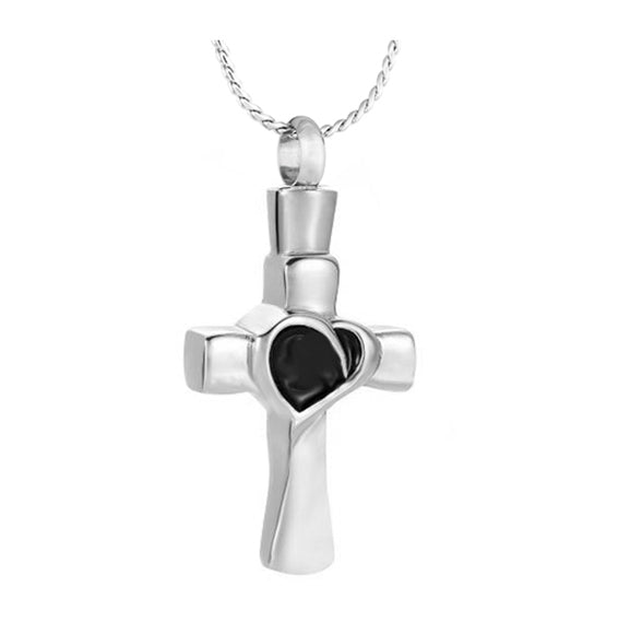 Mourning Heart Cross Cremation Jewelry Urn - Love Charms Option