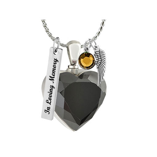Black Mourning Heart Stainless Ash Urn - Love Charms Option