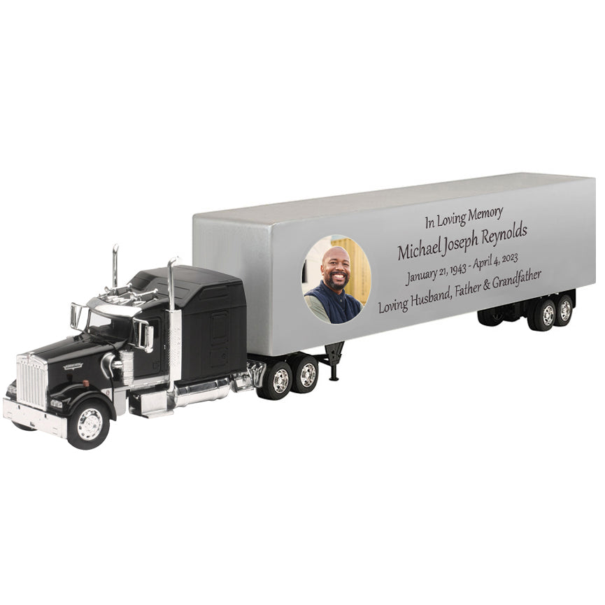 Trailer Cremation Urn & Kenworth W900 Black Sleeper Truck Décor