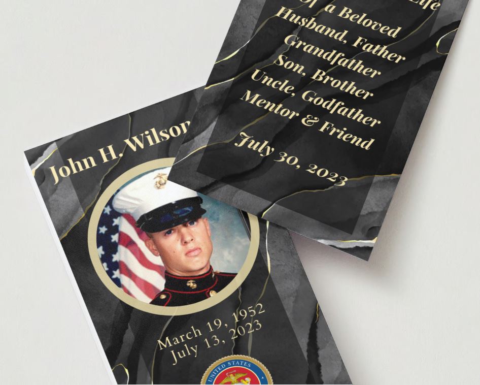 Black Marble Veteran Photo Memorial Cards - Funeral  Cards - Celebration of Life Cards