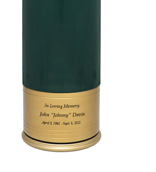Green Shotgun Shell Medium Urn - Holds Half of an Adult's Ashes - Engraving Option