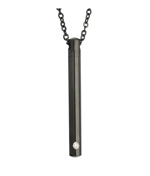 Black Slender Cylinder Cremation Jewelry Urn - Love Charm Option
