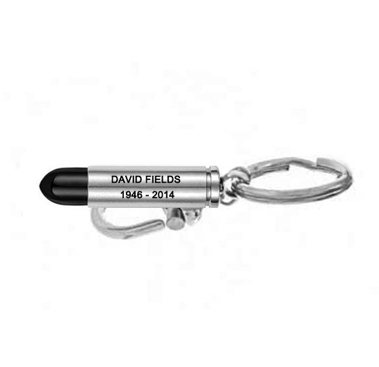 Black Tipped Bullet 357 Magnum Key Chain Urn Engraved